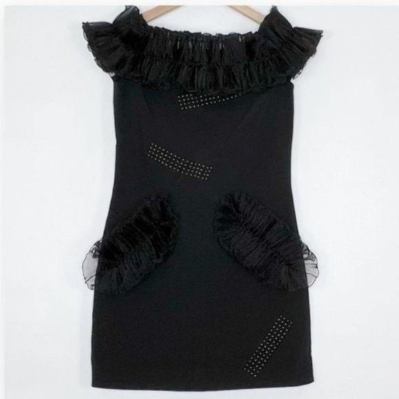 CHRISTOPHER KANE Off-Shoulder Ruffle BLACK Mini Dress - Picture 6 of 16